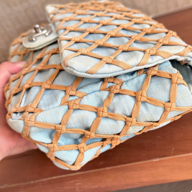 Chanel Jumbo Canebiers Net Knots Flap Blue Denim