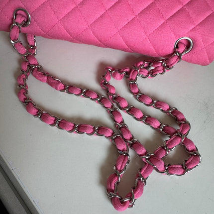 Chanel Classic Flap Medium Double Flap Pink Jersey Silver Hardware 2014