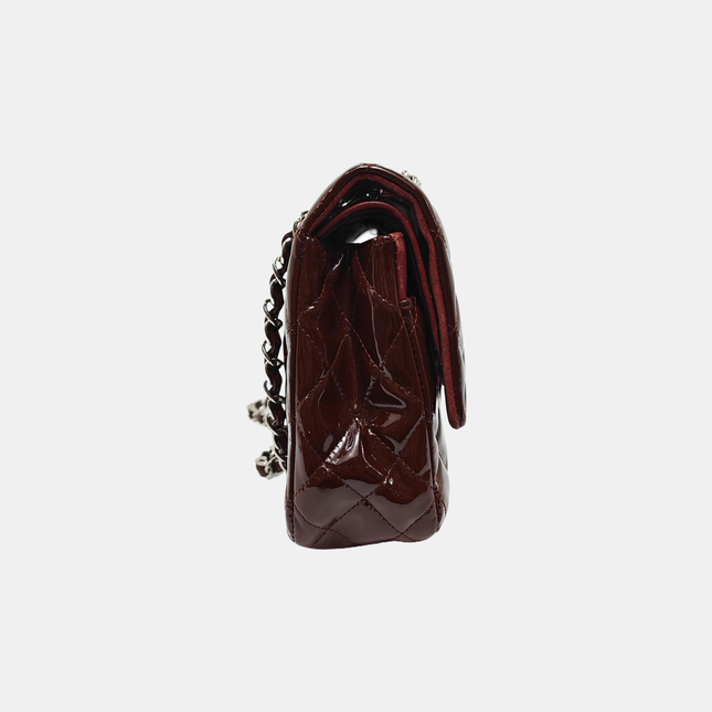 Chanel Classic Flap Medium Burgundy Patent Leather Silver Hardware