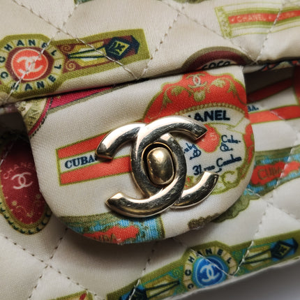 Chanel Classic Flap Mini Satin Paris Cuba Cigar Label Print Beige Multicolor, 2017
