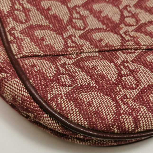 Dior Saddle Vintage Medium Red Burgundy Monogram Oblique Shoulder Bag 2002
