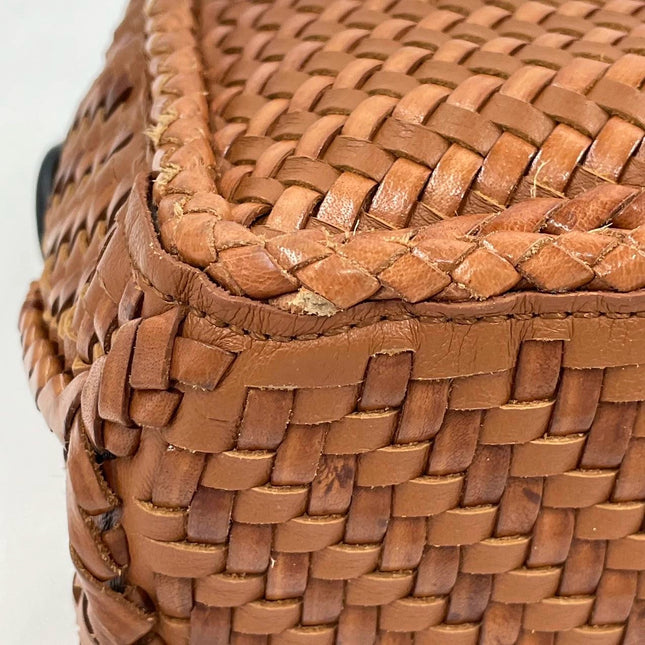Loewe Puzzle Small Leather Woven Braided Caramel Tan Crossbody Bag