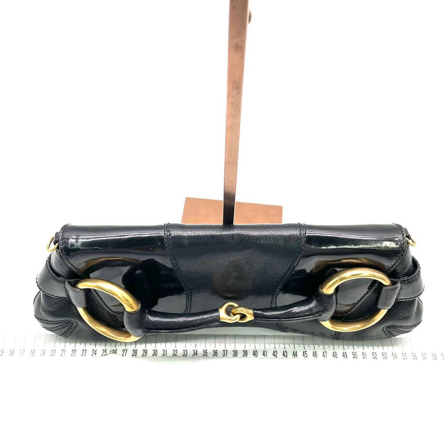 Gucci Horsebit 1955 Chain Large Black Leather and Patent Leather Shoulder Bag
