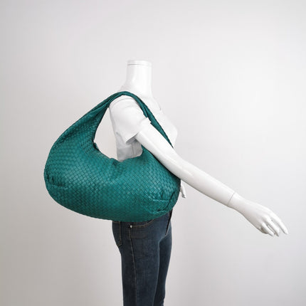 Sold Bottega Veneta Belly Hobo Intrecciato Green Nappa Leather Large