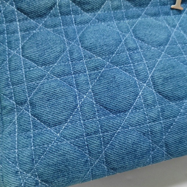 Lady Dior Vintage Medium Blue Jeans PVC Handles Silver Hardware With Strap