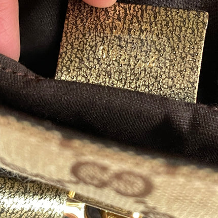 Sold Gucci Horsebit 1955 Large Cloth Beige Monogram Gold Leather Shoulder bag