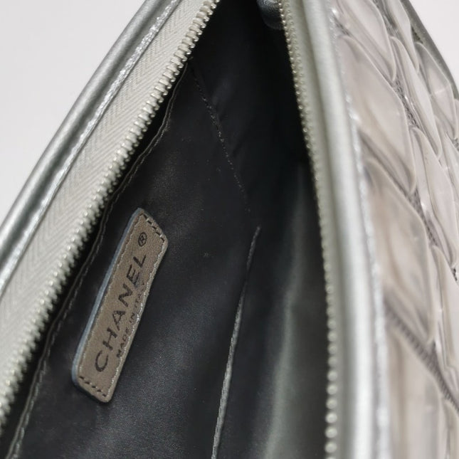 Chanel Ice Cube Chocolate Bar Clutch Metallic Silver PVC with Leather Shoulder Bag