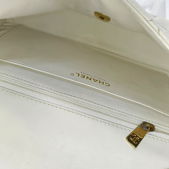 Chanel Classic Flap Medium Happy Stitch White Leather with Contrast Black Trim, 2003-04