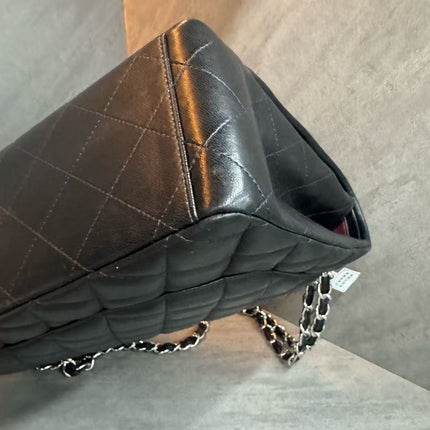 Chanel Classic Flap Maxi Black Lambskin Leather Double Flap Silver Hardware 2012