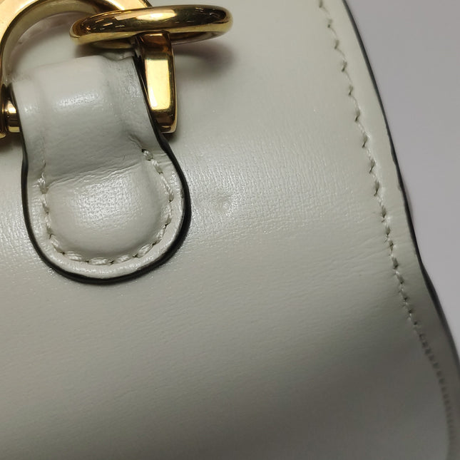 Gucci Bamboo 1947 Top Handle Bag Small White Box Leather Canvas Strap