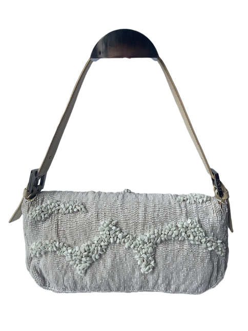 Sold Fendi Baguette White Beaded with Stones in Wave Pattern