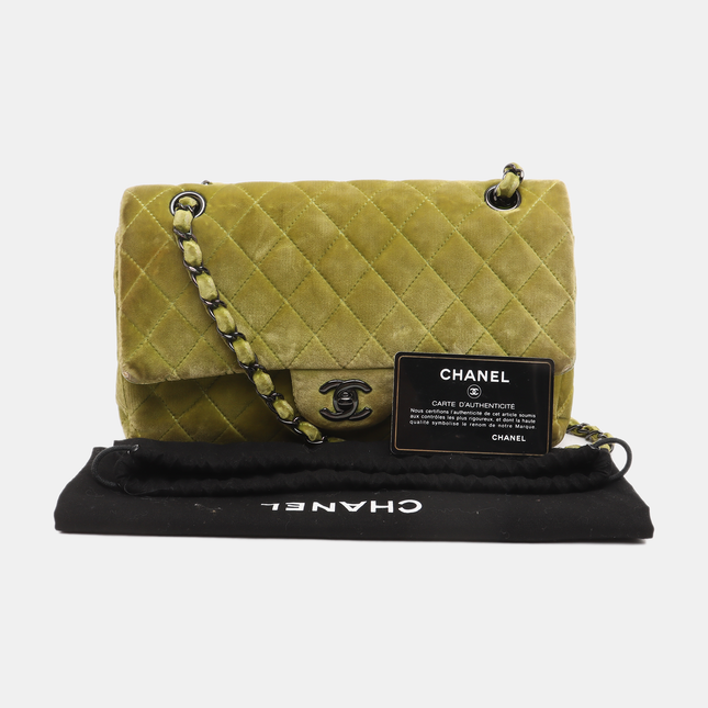 Sold Chanel Classic Flap Medium Green Velvet Black Hardware, 2014-2015