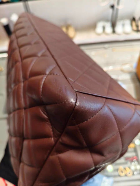 Chanel Classic Flap Maxi Chocolate Brown Lambskin Leather Single Flap Gold Hardware