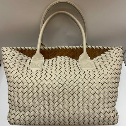 Sold Bottega Veneta Cabat Tote Small/Medium Intreccio Cream White Leather and Suede Lining 32cm