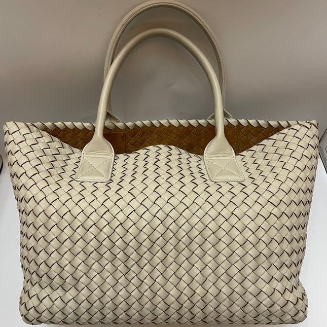 Sold Bottega Veneta Cabat Tote Small/Medium Intreccio Cream White Leather and Suede Lining 32cm