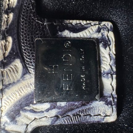 Fendi Mamma Baguette Blue White Flower Embossed Shoulder Bag