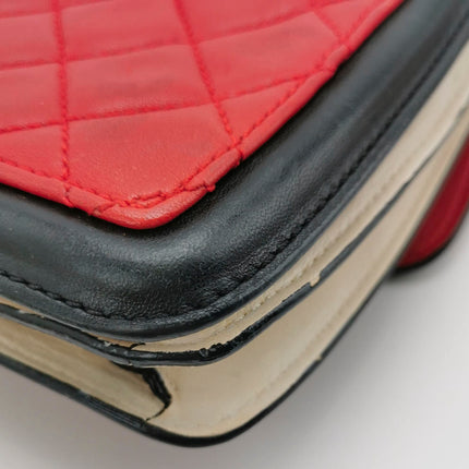 Chanel Baguette Flap Shoulder Bag Lambskin Red and Black Silver Double Chain