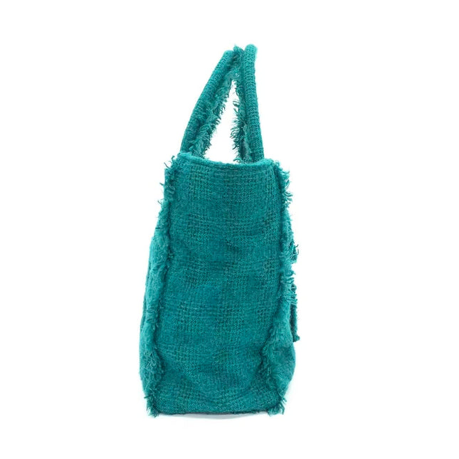 Chanel x Pharrel Williams Tweed Giant Logo Shopping Tote Green Quilted