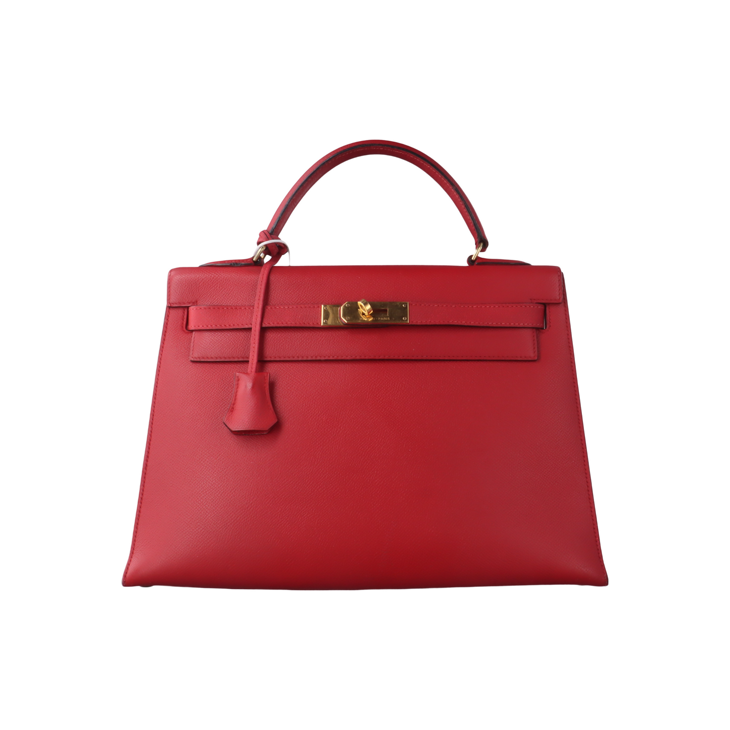 Hermes Kelly 32 Sellier Red Epsom Leather Gold HW Circle S Stamp 1989