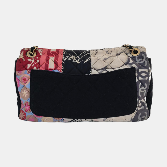 Chanel Jumbo Quilted Multicolor Patchwork Jersey Flap Bag