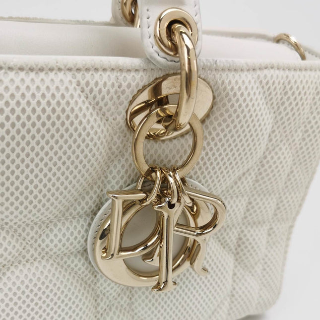Sold Lady D-Joy Mini Handbag Microcannage Technical Fabric White with Two Straps