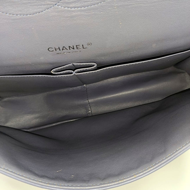 Chanel Classic Flap Maxi Ash Navy Lambskin Leather Double Flap Silver Hardware 2011