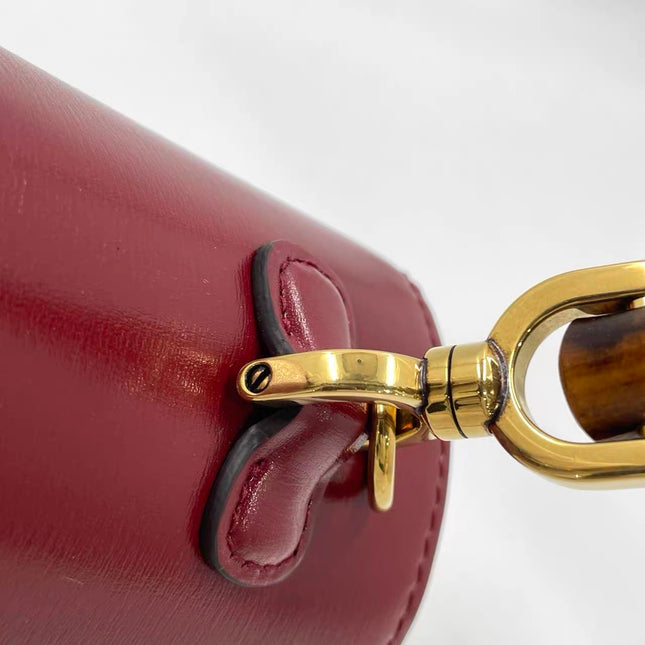 Gucci Bamboo 1947 Small Ancora Red Burgundy Calfskin Leather Top Handle Bag