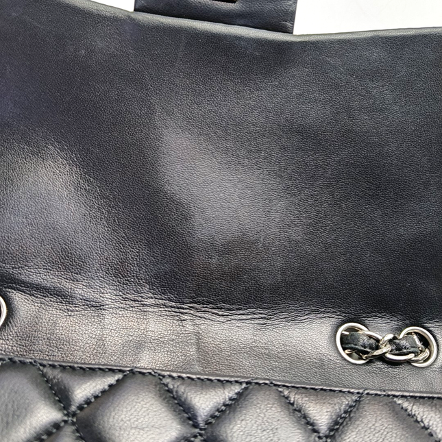 Chanel Classic Flap Jumbo Black Lambskin Leather Single Flap with Silver Hardware