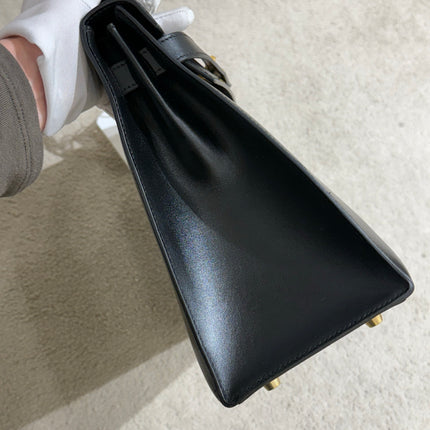 Hermes Kelly 32 Sellier Black Box Leather Double Ring Gold HW