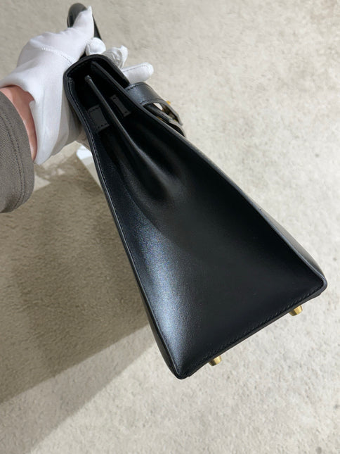Hermes Kelly 32 Sellier Black Box Leather Double Ring Gold HW