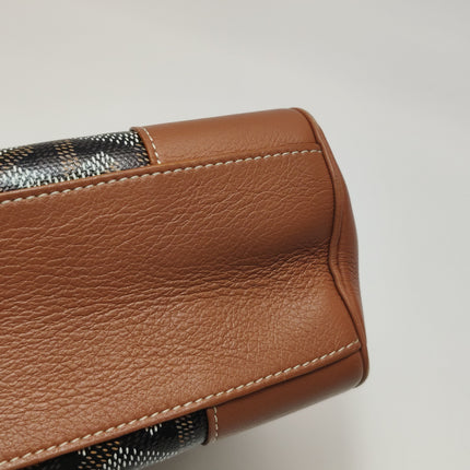 Goyard Saigon Mini Brown Canvas and Leather Wooden Top Handle Crossbody Bag