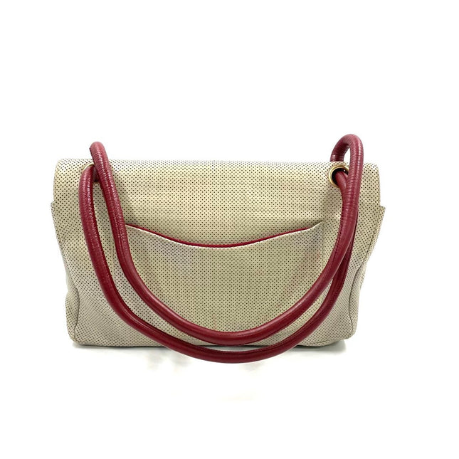 Chanel Vintage Classic Flap Bi-color Beige Perforated Leather and Red Leather Strap Bag, 2000-2002
