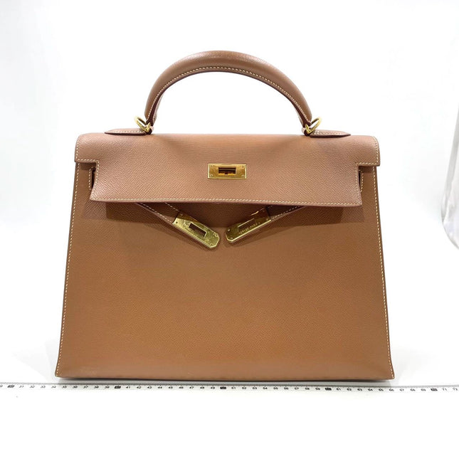 Hermes Kelly 32 Sellier Gold Epsom Leather Gold HW Double Ring 2002
