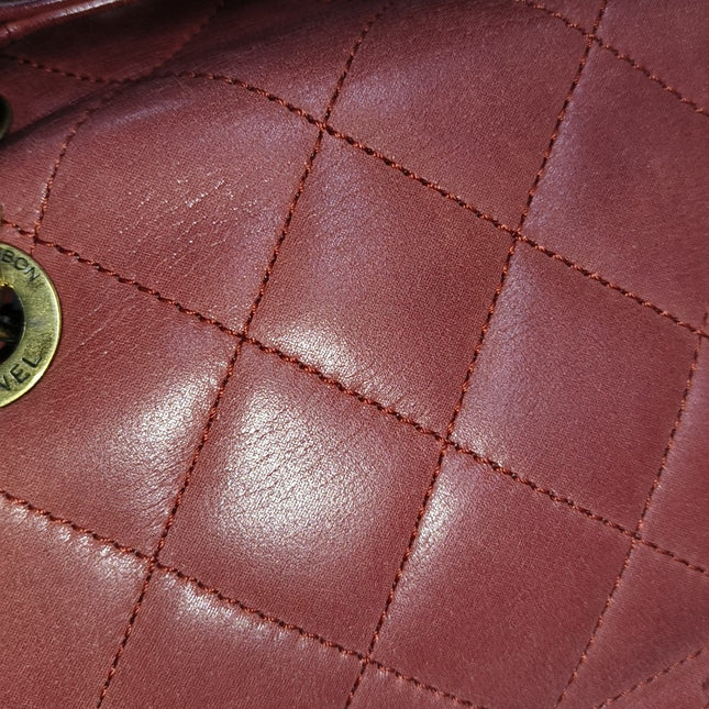 Chanel Classic Flap Medium Happy Stitch Red Aged Calfskin Leather Gold Hardware, 2015-2016