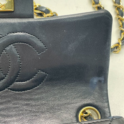 Chanel Vintage Classic Flap Mini Square Black Lambskin 24k Gold HW, 1989-1991