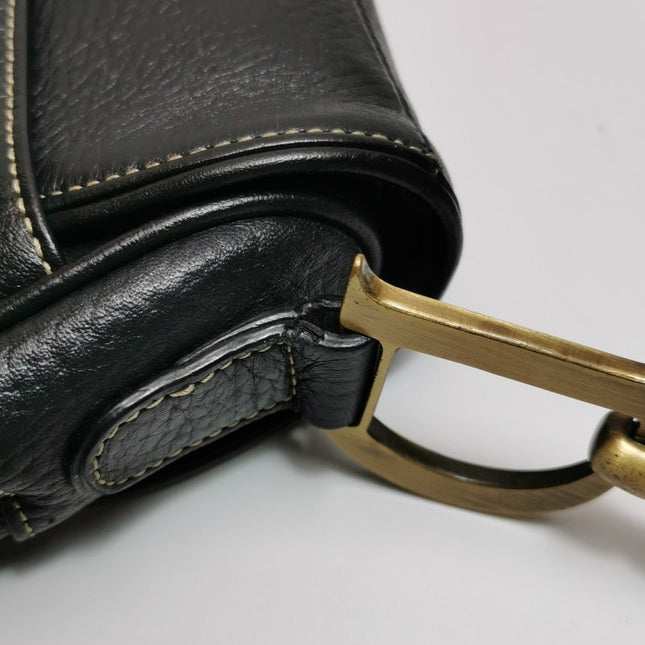 Dior Saddle Vintage Leather Black with Antiqued Gold Hardware