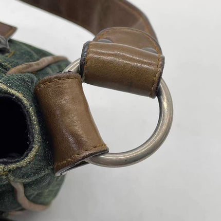 Dior Vintage Gaucho Mini Green Denim Brown Leather Crossbody Bag 2006