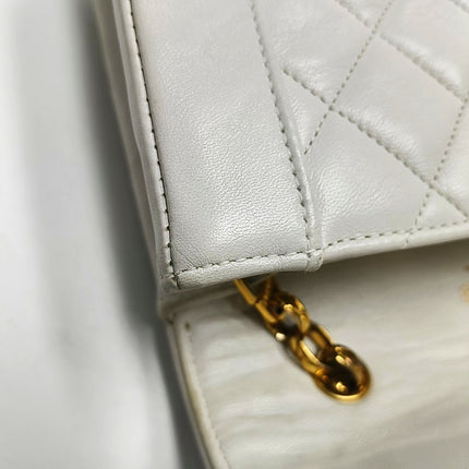 Chanel Diana CC Flap Bag Small Vintage White Lambskin Leather with 24k Gold HW, 1989-1991