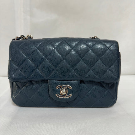 Chanel Classic Flap Rectangular Mini Navy Caviar Leather Silver Hardware 2015-16