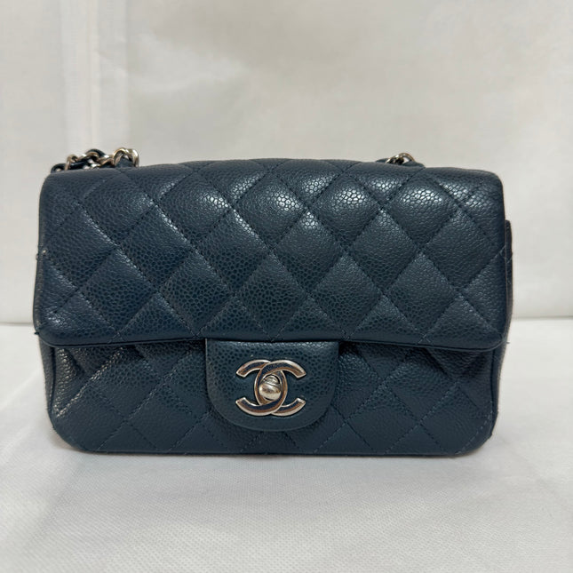 Chanel Classic Flap Rectangular Mini Navy Caviar Leather Silver Hardware 2015-16