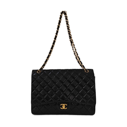 Chanel Classic Flap Maxi Black Lambskin Leather Single Flap with Gold Hardware 2009-2010-Luxbags