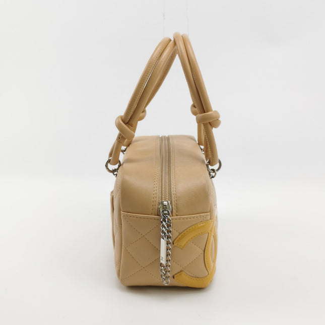 Chanel Cambon Small Shoulder Bag Beige Calfskin Leather Double Strap