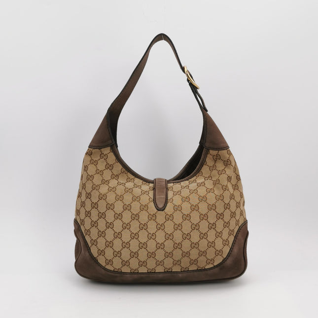 Gucci Jackie 1961 Soft Medium Brown Suede Leather and Monogram Web
