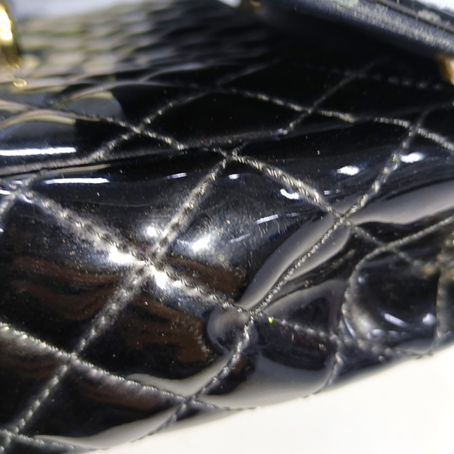 Chanel Classic Flap Medium Black Patent Leather Gold HW Seasonal Chain