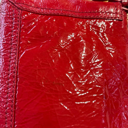 FENDI Baguette Red Crinkled Patent Leather Shoulder Bag
