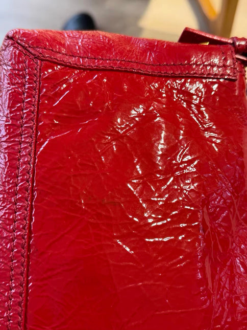 FENDI Baguette Red Crinkled Patent Leather Shoulder Bag