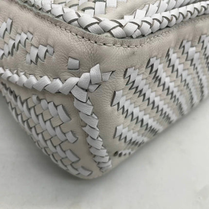 Loewe Puzzle Small Leather Woven Braided White Crossbody Bag