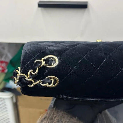 Chanel Classic Flap Medium Black Velvet Gold Hardware, 2014-2015