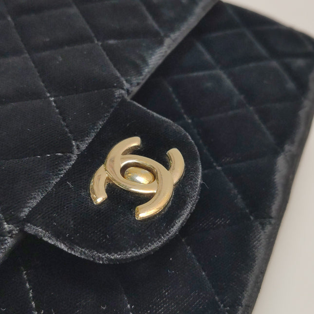 Chanel Classic Flap Medium Black Velvet Gold Hardware, 2014-2015