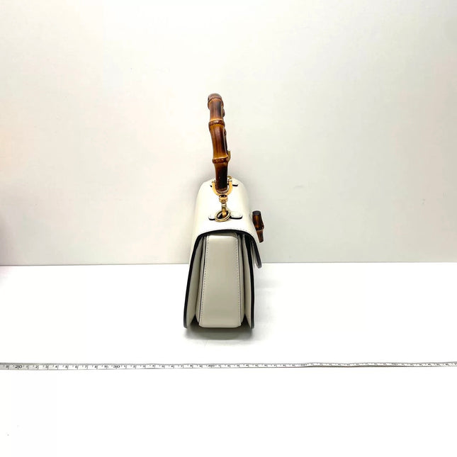 Gucci Bamboo 1947 Top Handle Bag Small White Box Leather Canvas Strap